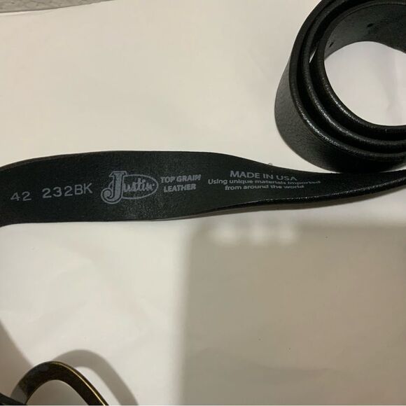Justin Top Grain Leather Belt Size 42 Made In USA lot of 2 black & brown - Picture 4 of 11